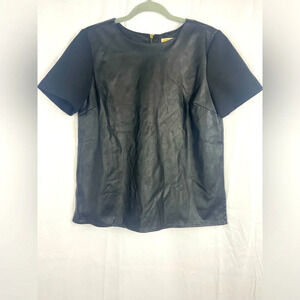 Michael Kors Black Faux Leather Contrast Top size 6